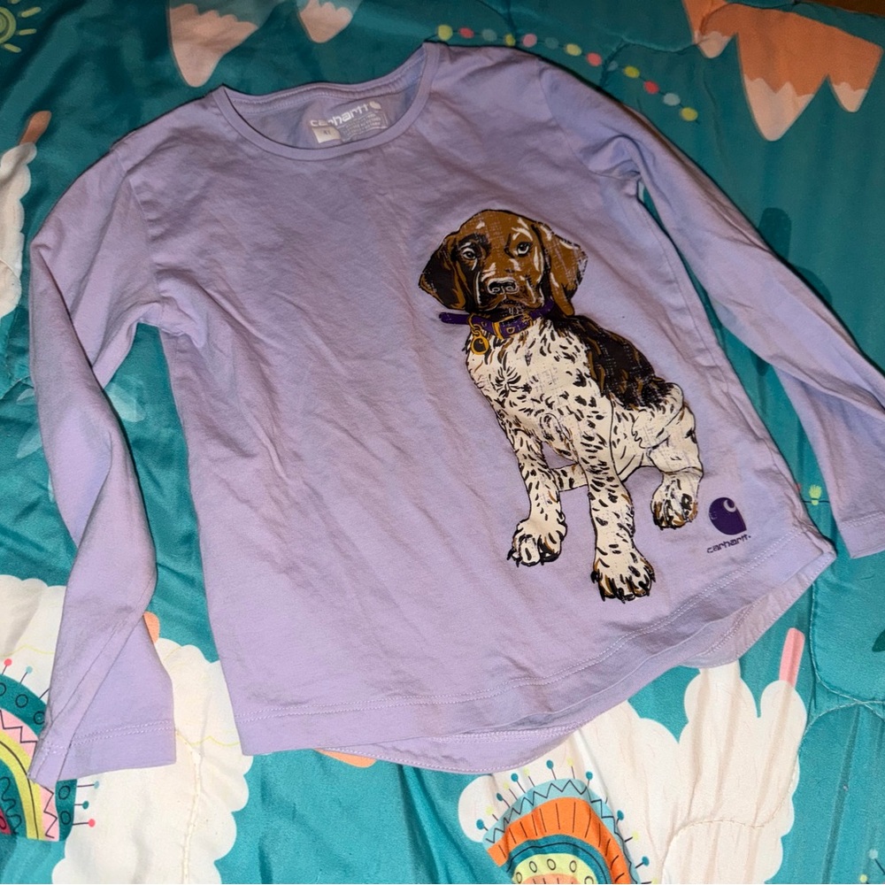 Carhartt Lavender Girls' Long-Sleeve Tee with Puppy Graphic